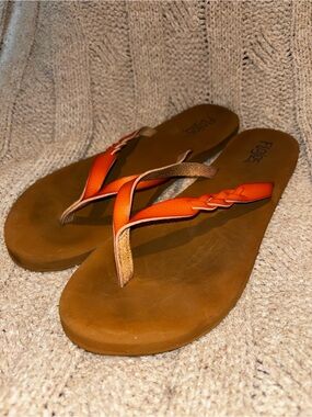 Flojos Orange Braided Leather Thong Flip Flop Sandals Size 9-9.5